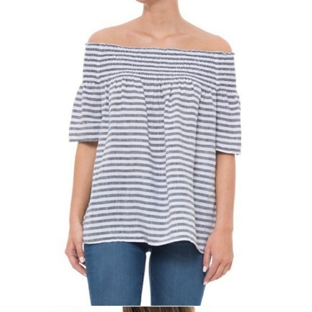 C & C CALIFORNIA 100% LINEN ON/OFF SHOULDER TOP